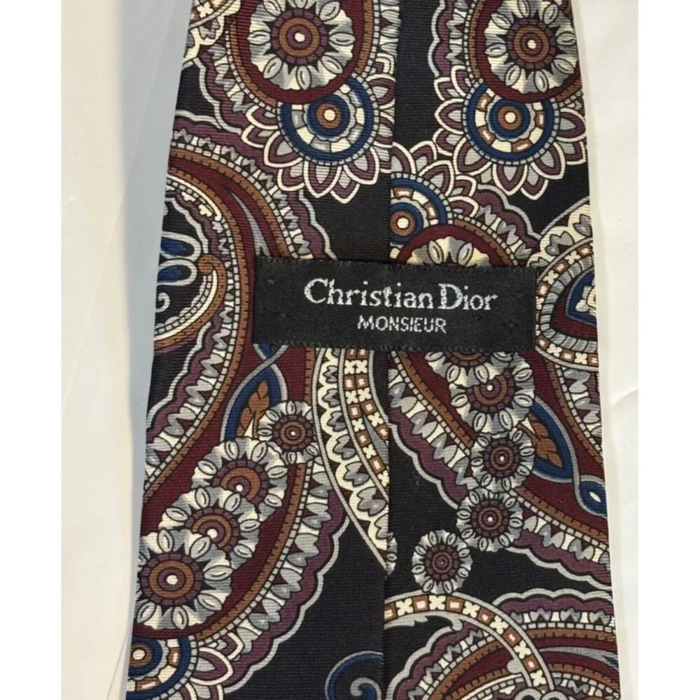 Christian Dior Monsieur Paisley‎ Silk Neck Tie Black/Burgundy 3.75